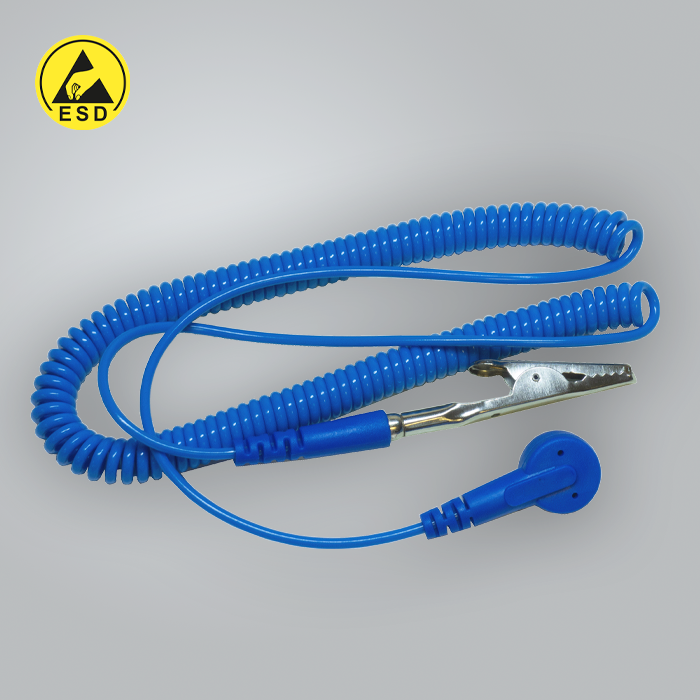 Grounding Cord (Earth Lead) BLUE Coiled - Stud to Banana Plug 10mm (1.8M) ESD Grounding Cord (Earth Lead) BLUE Coiled - Stud to Banana Plug 10mm (1.8M) ESD